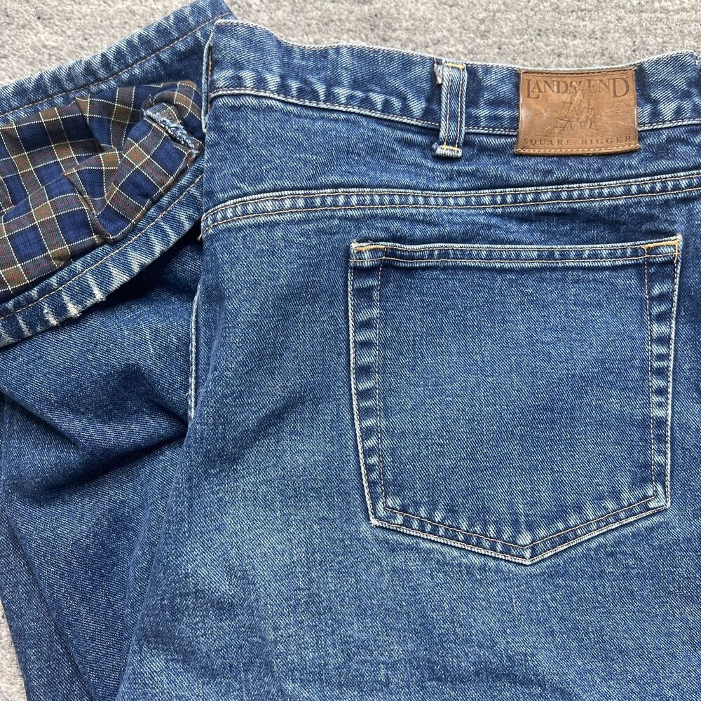 Lands End Square Rigger Mens Jeans Fleece Lined Warm Winter Dark Denim 44x29